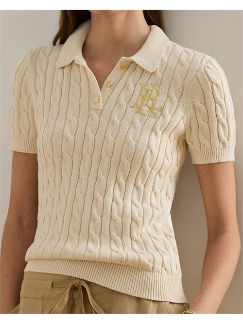 Cable-knit cotton polo shirt LAUREN RALPH LAUREN | NATRISSA-SHORT SLEEVE-PULLOVER..MASCARPONE CREAM